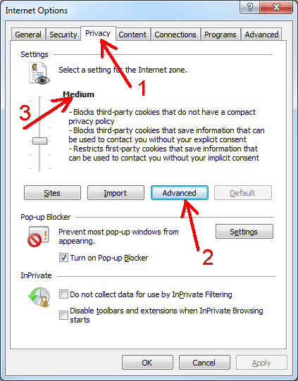 IE privacy settings